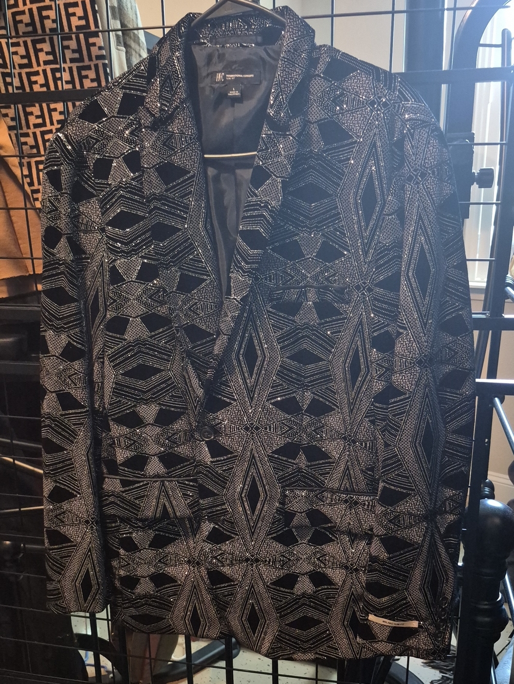 INC International Concepts Black and Silver Tweed Blazer